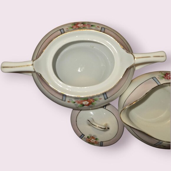Nippon Hand Painted Cream & Sugar Set With Lid - Floral Design - Picture 4 of 9